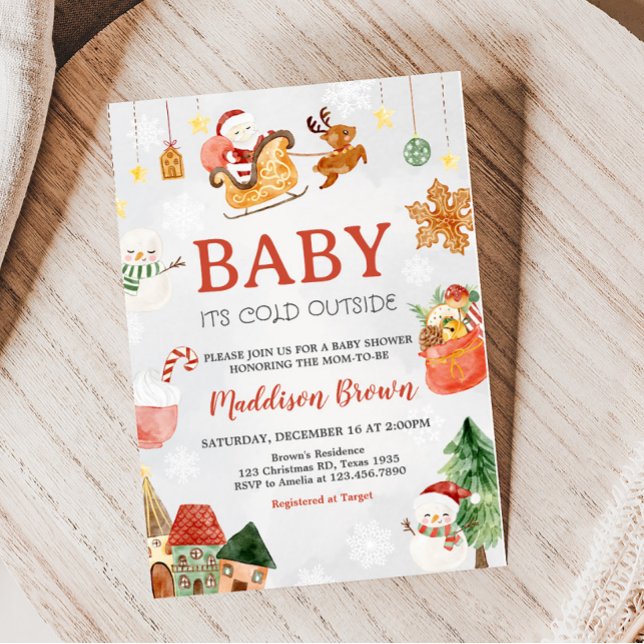 Christmas Baby It's Cold Outside Baby Shower  Invitation (Christmas Baby Shower Invitation)