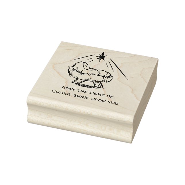 Christmas Baby Jesus in Manger Light of Christ Rubber Stamp (Stamp)