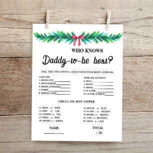 Christmas Baby Name Race Baby Shower Game Card 
