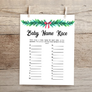 Christmas Baby Name Race Baby Shower Game Card 