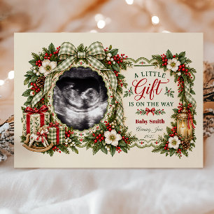 Christmas Baby On The Way Announcement Photo
