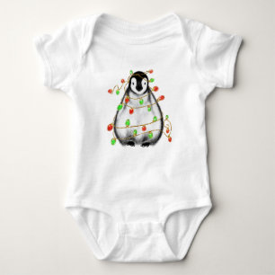 Christmas baby penguin red green holiday lights baby bodysuit