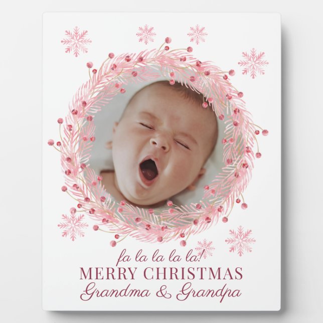 Christmas Baby Photo For Grandma And Grandpa  Plaque (Front)
