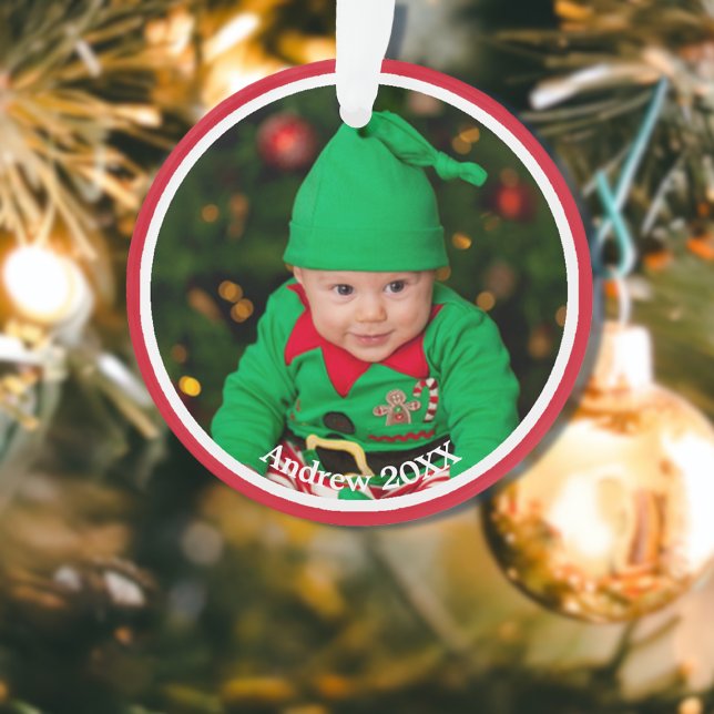 Christmas Baby Photo on Red Ornament (Creator Uploaded)