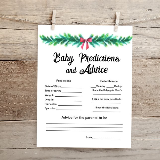 Christmas Baby Predictions Baby Shower Game Card  (Creator Uploaded)