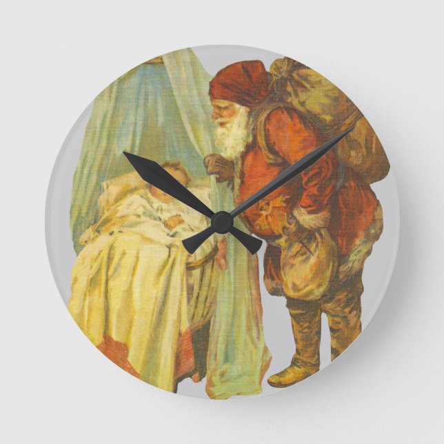 Christmas Baby Santa Clause Vintage Round Clock (Front)