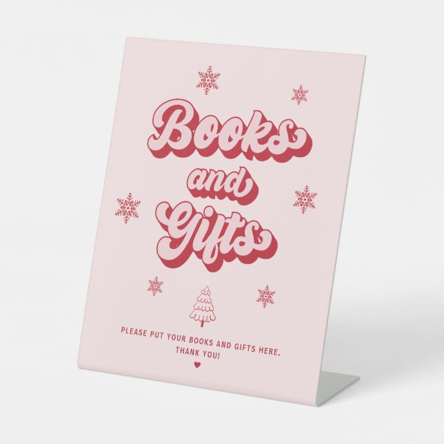 Christmas Baby Shower Books and Gifts  Pedestal Sign (Front)