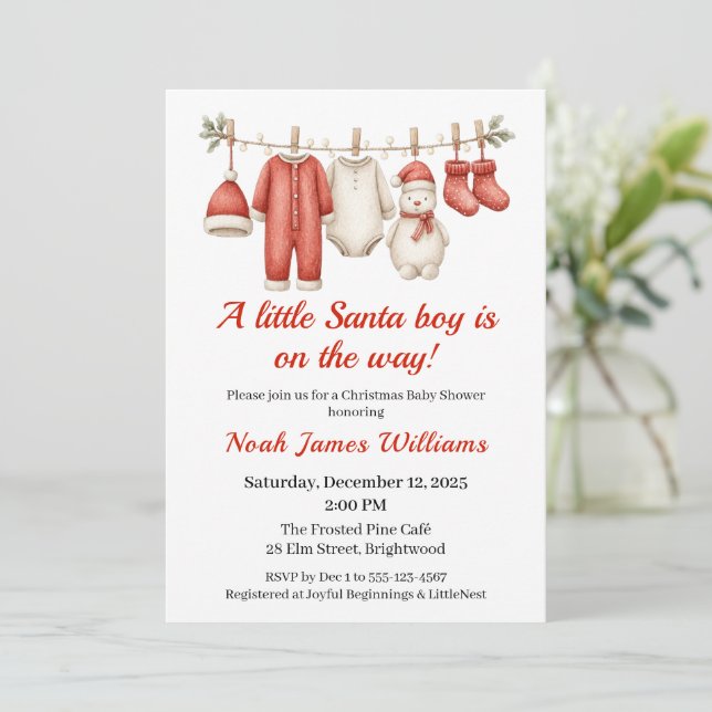 Christmas Baby Shower Boy | Santa Baby Invitation (Standing Front)