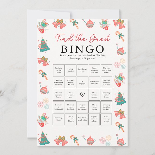 Christmas Baby Shower Game - Find The Guest Bingo  Holiday Card (Front)