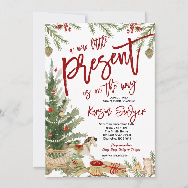Christmas Baby Shower Invitation, New Present Invitation (Front)