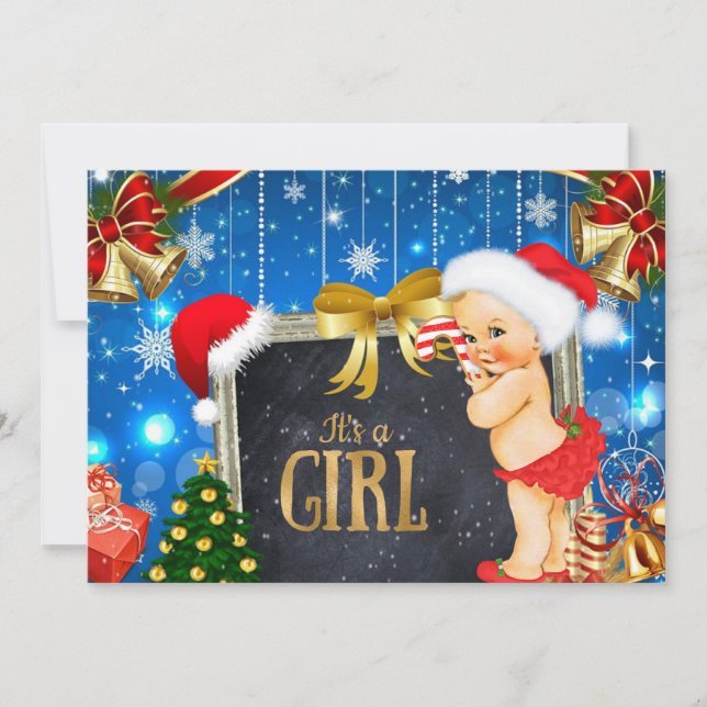 Christmas Baby Shower Invitation Vintage Baby Girl (Front)