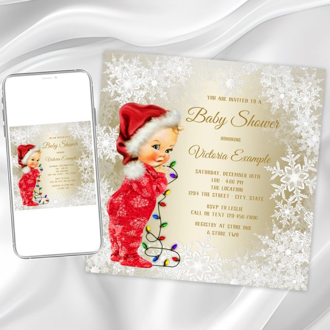 Christmas Baby Shower Invitations (Girl Christmas baby shower invitation. Instant download and printed invitations are available.)