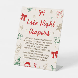 Christmas Baby Shower Late Night Diapers Game Pedestal Sign