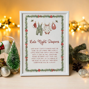 Christmas Baby Shower Late Night Diapers Game Poster