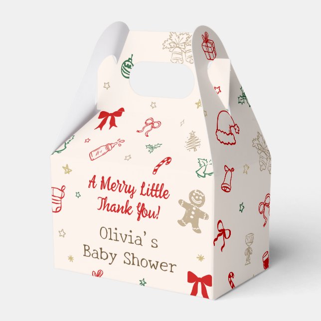 Christmas Baby Shower Merry Little Thank You Favour Box (Front Side)