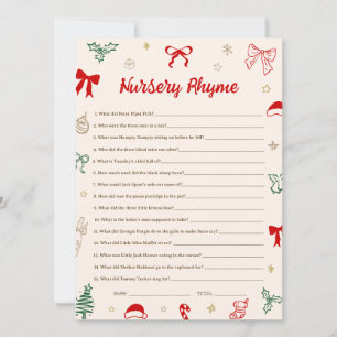Christmas Baby Shower Nursery Rhyme Game Card