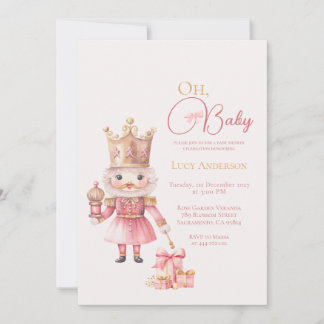 Christmas Baby Shower Pink Nutcracker Watercolor Invitation