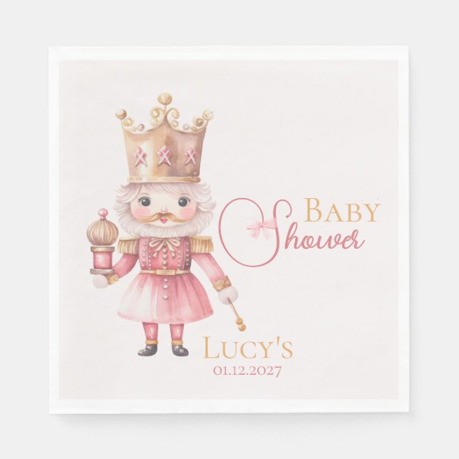 Christmas Baby Shower Pink Nutcracker Watercolor  Napkin (Front)