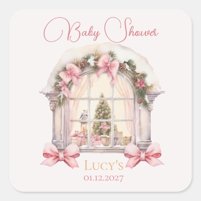 Christmas Baby Shower Pink Nutcracker Watercolor  Square Sticker (Front)