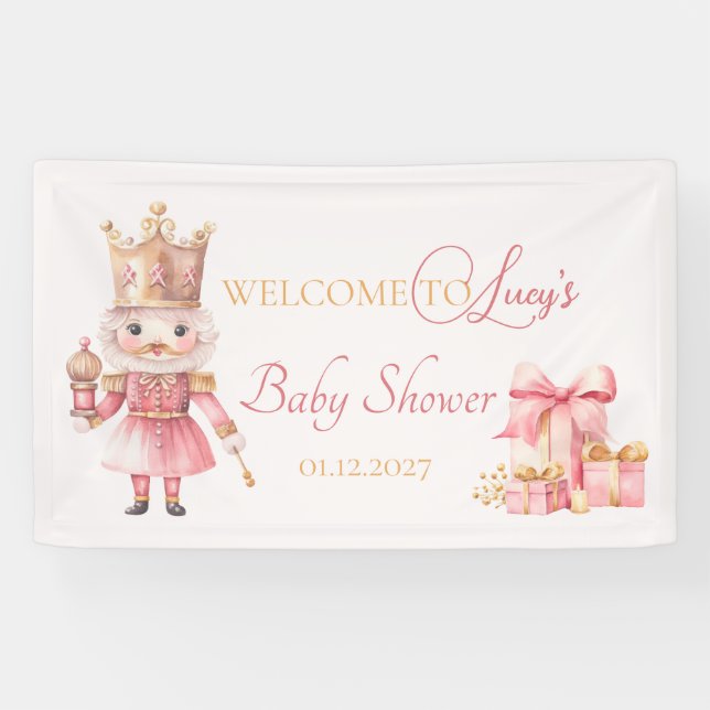 Christmas Baby Shower: Pink Nutcracker Welcome  Banner (Horizontal)