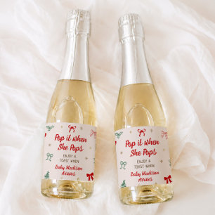 Christmas Baby Shower Pop It when She Pops Sparkling Wine Label