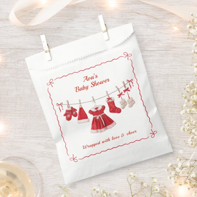 Christmas Baby Shower | Santa Clothes Red & White Favour Bags (Clipped)