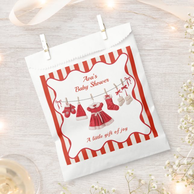 Christmas Baby Shower | Santa Clothes Red & White Favour Bags (Clipped)