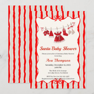 Christmas Baby Shower   Santa Clothes Red & White Invitation