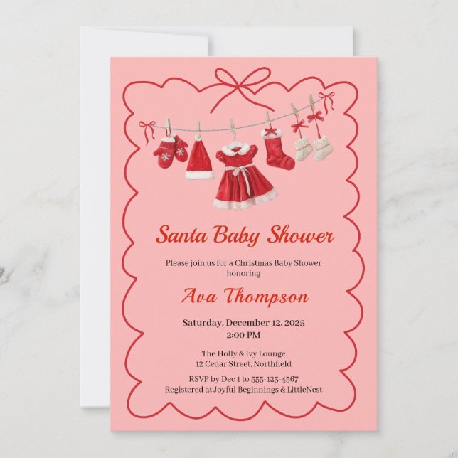 Christmas Baby Shower | Santa Clothes Red & White Invitation (Front)