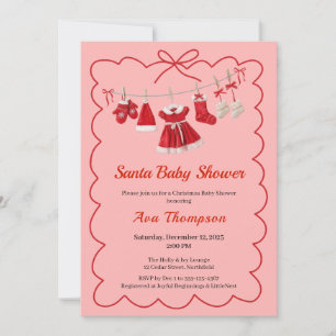 Christmas Baby Shower   Santa Clothes Red & White Invitation