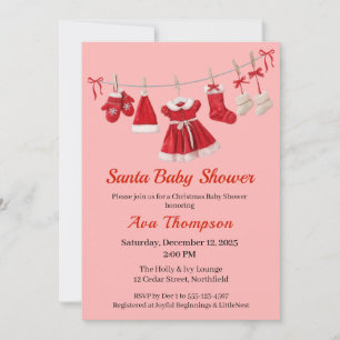 Christmas Baby Shower   Santa Clothes Red & White Invitation
