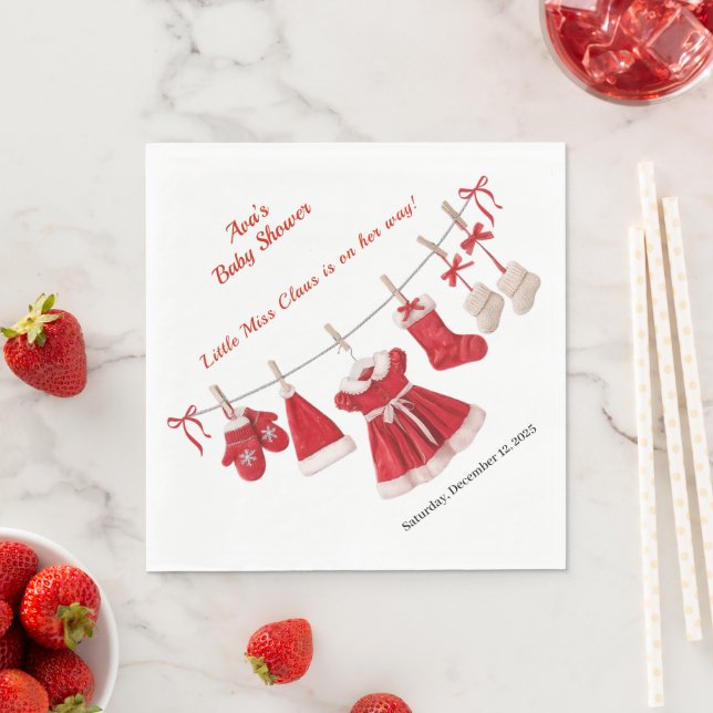 Christmas Baby Shower | Santa Clothes Red & White Napkin (Insitu)