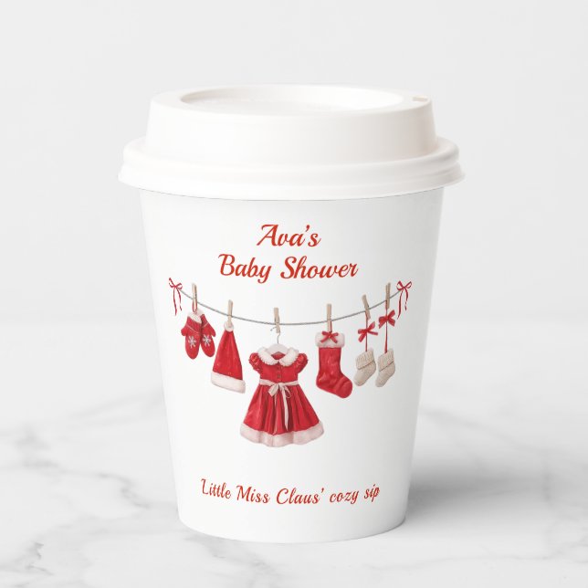 Christmas Baby Shower | Santa Clothes Red & White Paper Cups (Front)