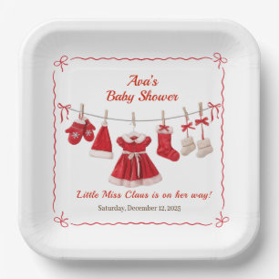 Christmas Baby Shower Santa Clothes Red & White Paper Plate
