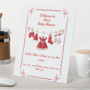 Christmas Baby Shower Santa Clothes Red & White Pedestal Sign