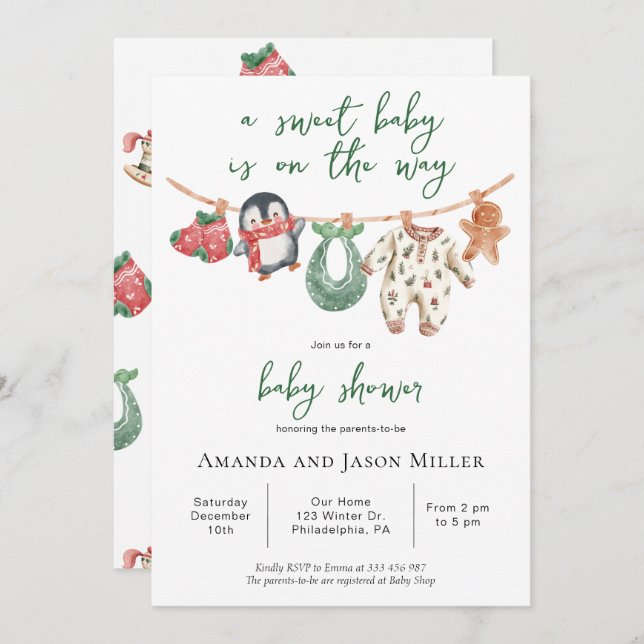 Christmas Baby Shower winter cute clothes Save The Date (Front/Back)