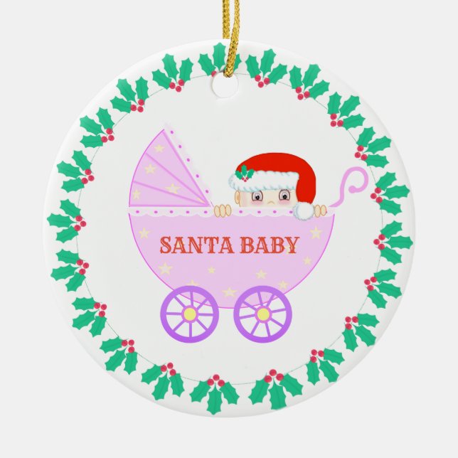 Christmas Baby Stroller Ceramic Tree Decoration (Front)