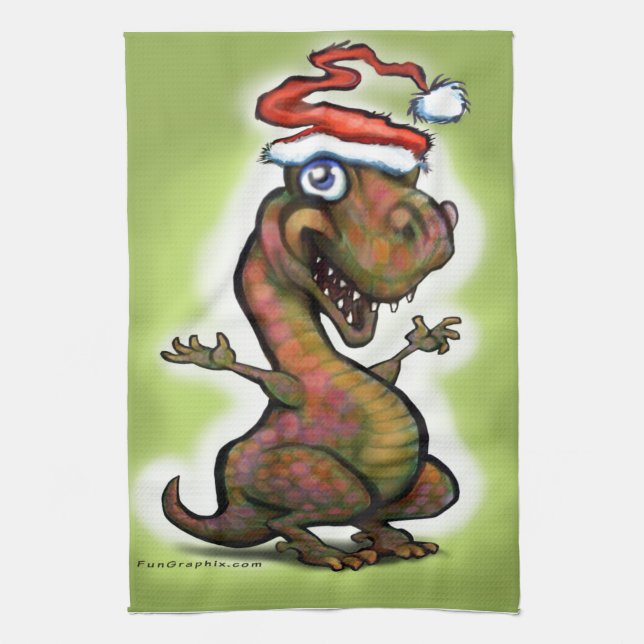 Christmas Baby T-Rex Tea Towel (Vertical)