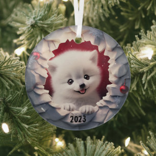 Christmas Baby White Fox Glass Tree Decoration