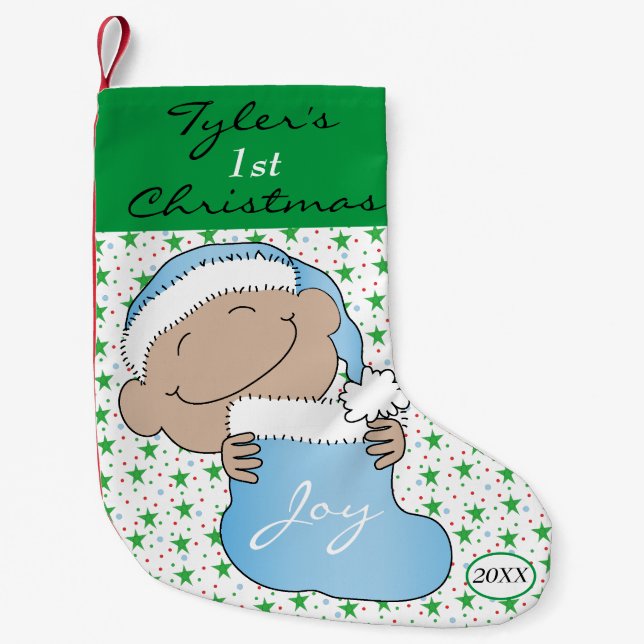 Christmas Baby's First Blue Small Christmas Stocking (Front)