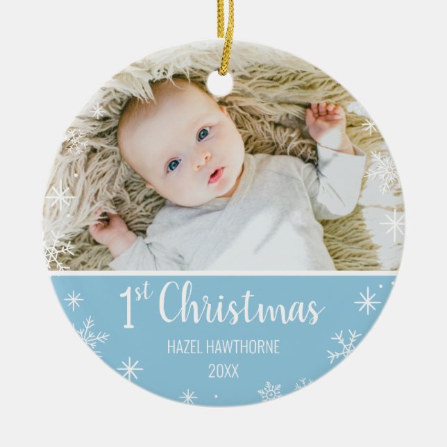Christmas Baby's First Custom Photo and Name Ceramic Tree Decoration (Front)