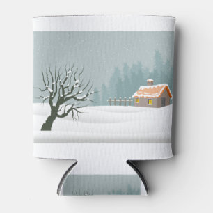 Christmas Background Landscape Nature Postal Card. Can Cooler