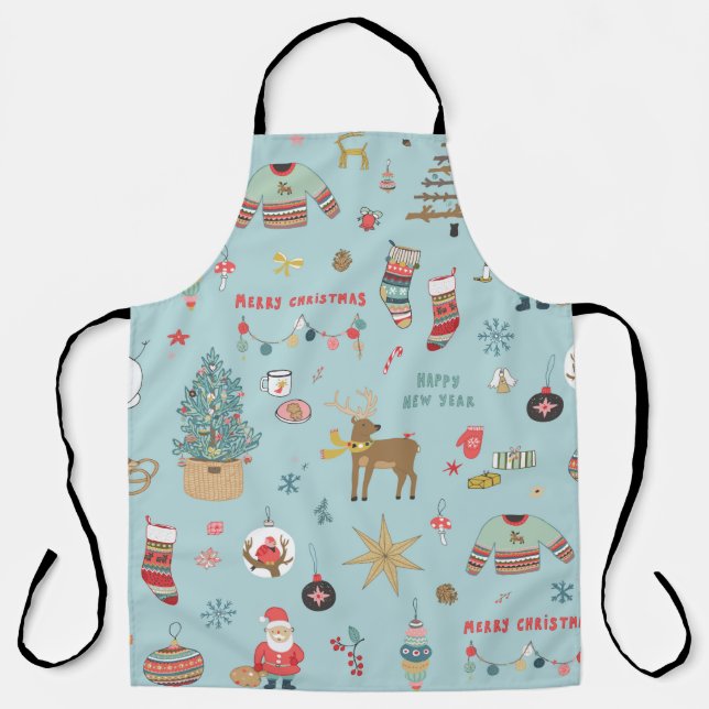 Christmas background, seamless wrapping paper patt apron (Front)