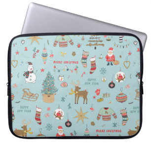 Christmas background, seamless wrapping paper patt laptop sleeve