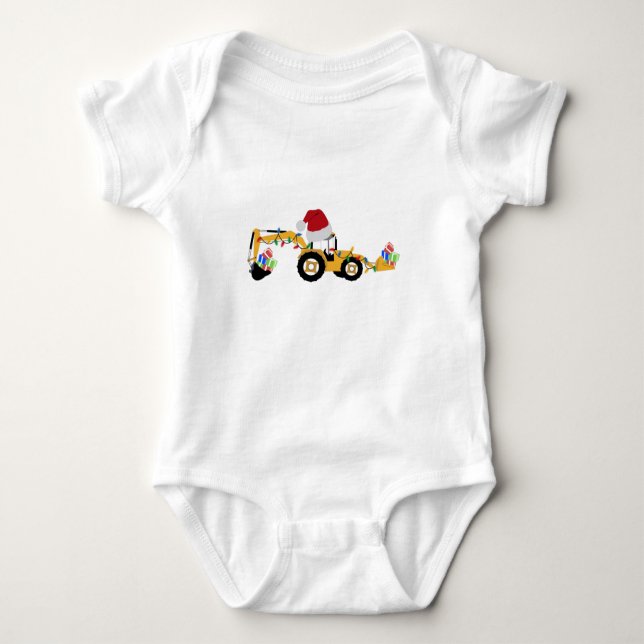 Christmas Backhoe Construction Truck  Baby Bodysuit (Front)