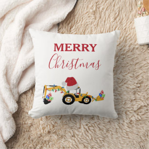 Christmas Backhoe Construction Truck Cushion
