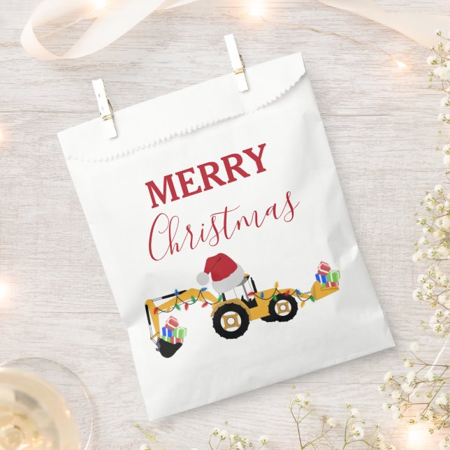 Christmas Backhoe Construction Truck  Favour Bags (Clipped)