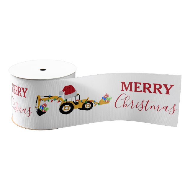Christmas Backhoe Construction Truck Grosgrain Ribbon (Spool)