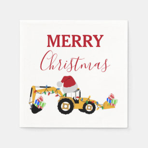 Christmas Backhoe Construction Truck Napkin