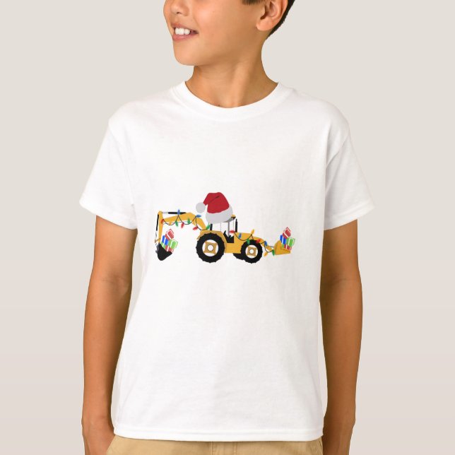 Christmas Backhoe Construction Truck  T-Shirt (Front)